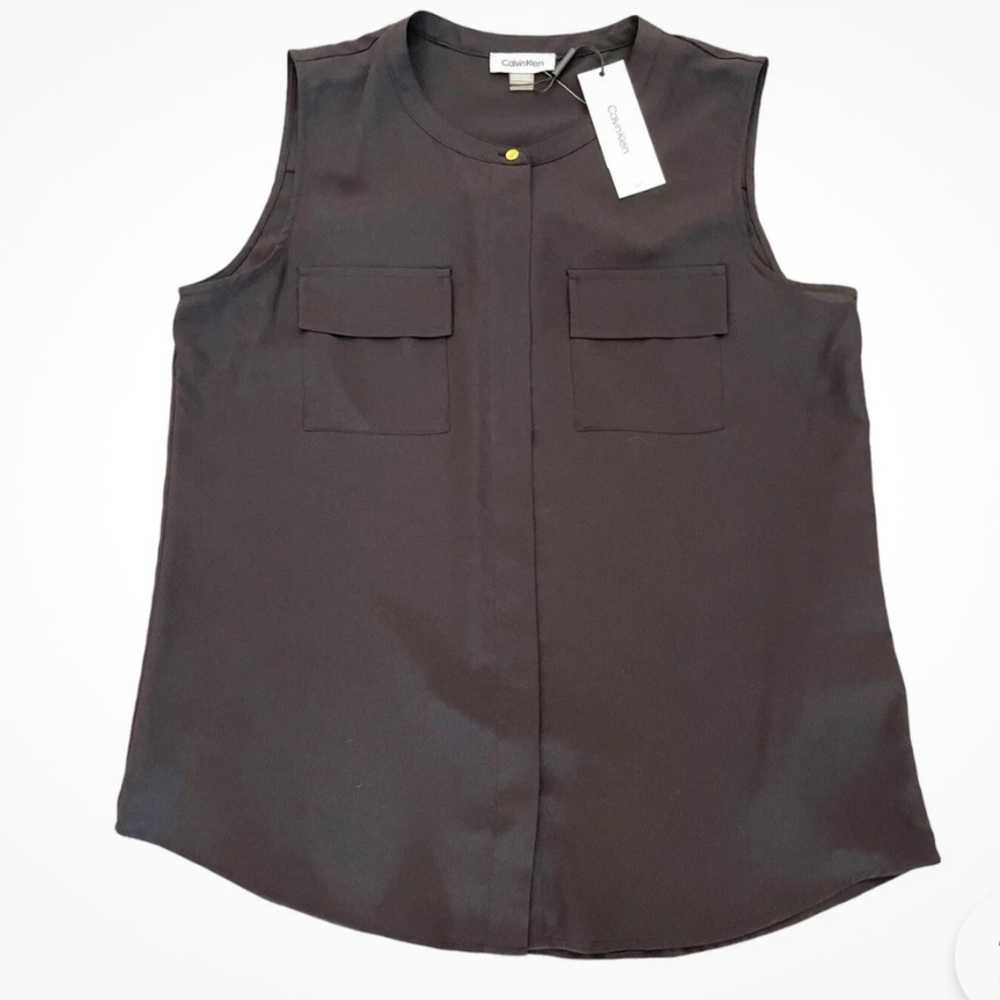 NWT Calvin Klein Modern Black Sleeveless Blouse Sz XL